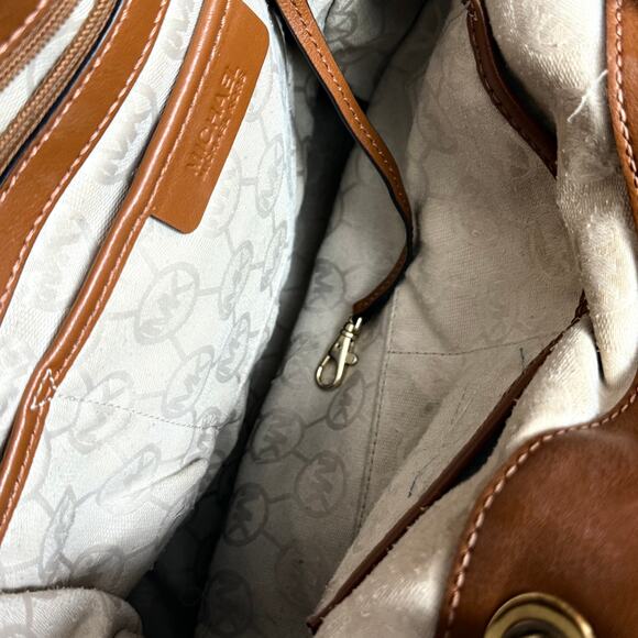 MICHAEL KORS Marina Large Drawstring Tote Bag in Navy Denim and Brown Leather - Picture 5 of 8